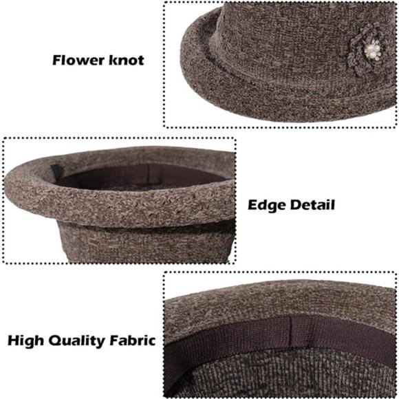 Women Winter Knit 1920s Vintage Bucket Bowler Hat Round Brim Hat, Light Khaki main image 5